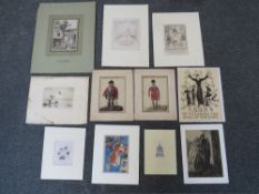 A FOLDER OF TWELVE ASSORTED MIXED MEDIA TO INCLUDE JOAN MIRO (1893-1983), various examples to