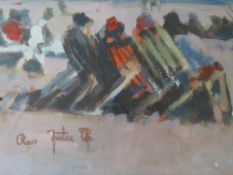 ROSS FOSTER (XX). British school, impressionist beach scene with figures in deck chairs, signed