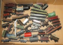 A SELECTION OF VARIOUS HORNBY DUBLO AND TRIX MODEL RAILWAY, trucks, carriages and crane etc.