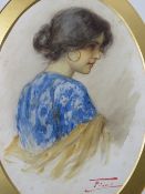 FIORO (XIX-XX). Italian school, oval head and shoulder portrait study of a peasant girl, signed