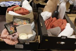 TWO TRAYS OF EX SHOWHOME DISPLAY TOWELS AND ACCESSORIES ETC