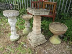 TWO STONE WATER FEATURES, FIGURATIVE PLINTH AND A PLANTER (4)