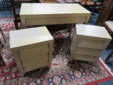 A MODERN TWO DRAWER CONSOLE TABLE WITH MATCHING BEDSIDES (3)