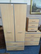 A MODERN TWO DOOR COMBINATION WARDROBE WITH CHEST AND BEDSIDE (3)