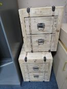 A PAIR OF MODERN TWO DRAWER BEDSIDE CHESTS IN THE FORM OF TRUNKS