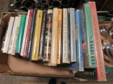 A TRAY OF ASSORTED VINTAGE REFERENCE BOOKS ON ARMS, ARMOUR, WEAPONRY AND GUN SMITHING ETC.