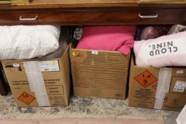 THREE BOXES OF EX SHOW HOME CUSHIONS, VARIOUS SIZES AND DESIGNS