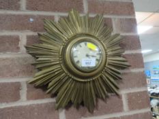 AN ART DECO GILT SUNBURST WALL CLOCK WITH ENGLISH MOVEMENT DIA 37 CM