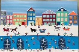 XXI) GORDON BARKER - A MODERN ACRYLIC BOX CANVAS PAINTING 'ON A WONDERFUL DAY'