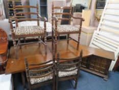 A YOUNGER & SONS OAK EXTENDING TABLE AND SIX CHAIRS TOGETHER WITH A YOUNGER & SONS OAK TWO DOOR
