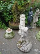 AN OLD STONE URN WITH BUSH A/F AND TWO MODERN BASES (3)