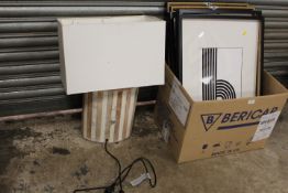 A COLLECTION OF MODERN FRAMED PRINTS - AS FOUND, TOGETHER WITH A MODERN TABLE LAMP FOR REPAIR