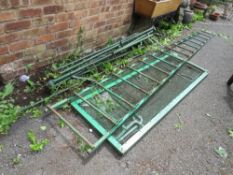 A VINTAGE GREEN METAL MILITARY LADDER AND A BED BASE ETC