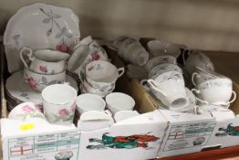 A TRAY OF MOSTLY ROYAL ALBERT 'TENT ROSE' PATTERN TEAWARE TOGETHER WITH A TRAY OF ASSORTED TEAWARE