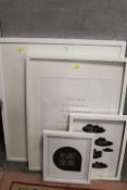 FOUR WHITE FRAMED MODERN PRINTS