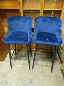 A PAIR OF MODERN UPHOLSTERED BLUE KITCHEN STOOLS