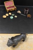 A COLLECTORS LOT - to include a tortoiseshell lidded box, Tunbridge ware thimble holder, Art Deco