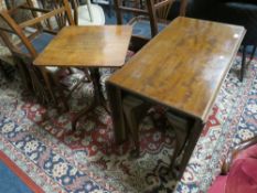 AN ANTIQUE OAK TILT-TOP PEDESTAL TABLE WITH A MAHOGANY DROPLEAF TABLE (2)