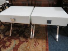 A PAIR OF MODERN WHITE BEDSIDE CHESTS
