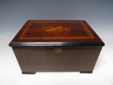 A SWISS CYLINDER MUSIC BOX PLAYING ON TWO BELLS, the simulated rosewood case with inlaid detail to