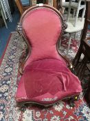 A VICTORIAN MAHOGANY FRAMED LADIES CHAIR