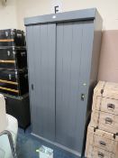 A MODERN GREY TWO DOOR WARDROBE WITH SLIDING DOORS