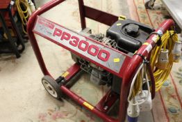 A GENERAC PP3000 GENERATOR WITH VARIOUS EXTENSION LEADS 110v / 240v