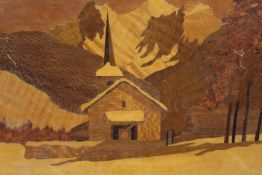 A SELECTION OF ASSORTED MARQUETRY PICTURES, CHESS BOARD ETC