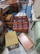 A REPRODUCTION CANTERBURY, EDWARDIAN CHAIR, BARLEY TWIST STOOL AND WRITING SLOPE (4)