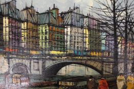 AN IMPRESSIONIST OIL ON CANVAS DEPICTING A TOWN SCENE BY S. TENI , SIGNED BOTTOM LEFT