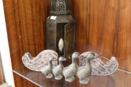 A MOROCCAN STYLE LANTERN TOGETHER WITH A DOOR STOP ETC