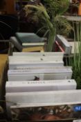 TWO TRAYS OF ASSORTED HOME INTERIOR, DESIGN & OTHER BOOKS, HOME ACCESSORIES ETC