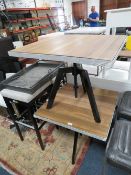 TWO MODERN INDUSTRIAL STYLE SWIVEL BISTRO STOOLS