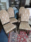 A SET OF FOUR OAK VINTAGE UPHOLSTERED DINING CHAIRS