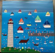 XXI) GORDON BARKER - A MODERN ACRYLIC BOX CANVAS PAINTING 'RELAXING FUN DAY'