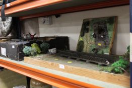 A SHELF OF ASSORTED MODELLING MAKING ACCESSORIES ETC