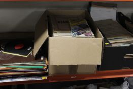 A TRAY OF ASSORTED BOOKS AND MUSIC ETC TOGETHER WITH A QUANTITY OF LP RECORDS
