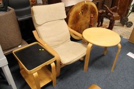 A MODERN IKEA ARMCHAIR WITH A CIRCULAR TABLE AND TROLLEY (3)