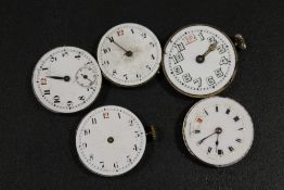 FIVE ANTIQUE WRIST WATCH MOVEMENTS