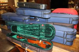 FOURTEEN CASED STUDENT TYPE VIOLINS