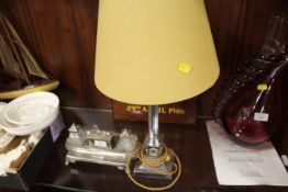 A SILVER PLATED TWIN INKWELL DESK STAND TOGETHER WITH A SILVER PLATED CORINTHIAN COLUMN TABLE