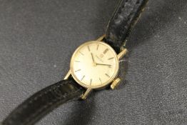 A VINTAGE LADIES YELLOW METAL WRISTWATCH STAMPED OMEGA