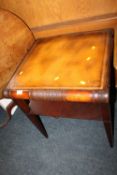 A REPRODUCTION MAHOGANY LEATHER TOPPED OCCASIONAL TABLE W 60 CM