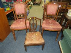 A PAIR OF EDWARDIAN MAHOGANY DINING CHAIRS TOGETHER WITH A CHILDS CHAIR (3)