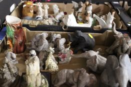 TWO TRAYS OF ASSORTED ANIMAL FIGURES TO INCLUDE ELEPHANTS ETC