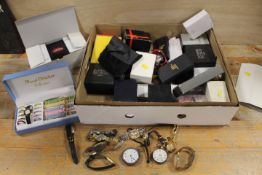 A TRAY OF ASSORTED WRISTWATCHES TO INCLUDE TWO POCKET WATCHES A/F