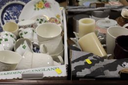 TWO TRAYS OF ASSORTED CERAMICS TO INCLUDE BLUE AND WHITE PLATES