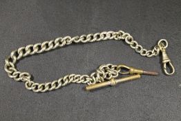 AN ANTIQUE WHITE METAL GENTLEMANS POCKET WATCH CHAIN