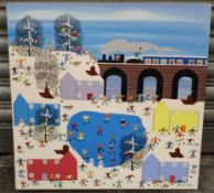 XXI) GORDON BARKER - A MODERN ACRYLIC BOX CANVAS PAINTING 'HOME FOR THE HOLIDAYS'