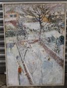 AN IMPRESSIONIST OIL ON BOARD OF A WINTER SCENE